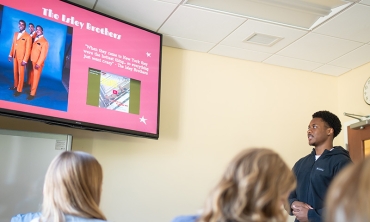 Students in "The Beatles, Motown, and Taylor Swift" class taught by Hugh Jenkins, professor of English. 