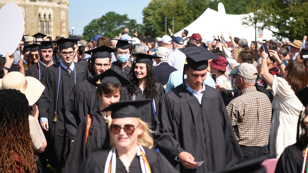 Graduating seniors marching at the Commencement excercises