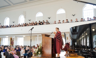 President Elizabeth Kiss presiding over her first Convocation ceremony at the College